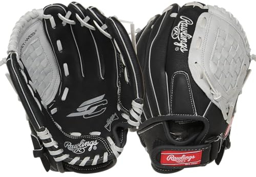 Rawlings | SURE CATCH T-Ball & Youth Baseball Glove | Right Hand Throw | 10.5 | Black/Grey