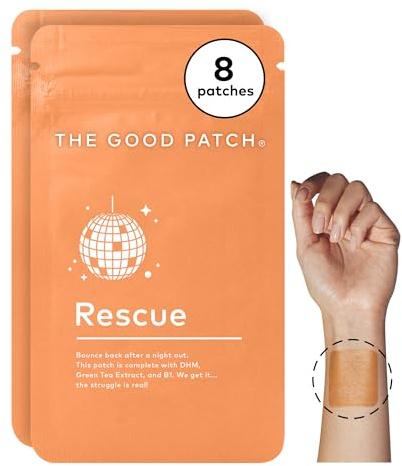The Good Patch Rescue Recovery Patch, Natural Patch with DHM, Vitamin B1, and Green Tea, Plant-Powered Wearable Wellness, Support After a Night Out (8 Total Patches)