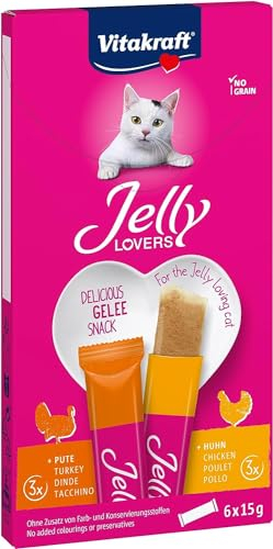 Vitakraft Jelly Lovers, Katzen Leckerli, Gelé Katzensnack mit Huhn und Pute, einzelne Sticks, ohne Zusatz von Zucker (1 Paket mit 6x 15g)