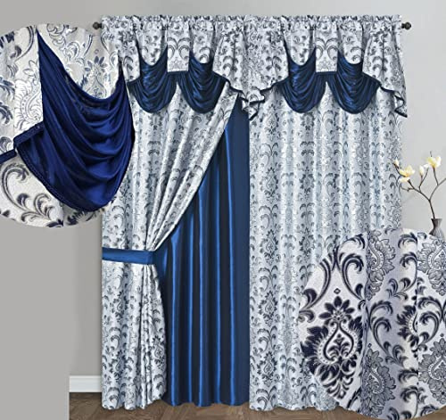 GOHD Samba Star Lot de 2 Rideaux de fenêtre en Jacquard avec cantonnière Fantaisie attachée et Dos en Taffetas. Chaque pièce Mesure 137,2 cm de Large x 228,6 cm de Hauteur avec cantonnière de 45,7 cm