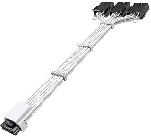 AsiaHorse PCIE 5.0 GPU 16AWG PC-Netzteile Verlängerungskabel, GPU 12VHPWR Power Sleeved Cable Extension, 16Pin (12+4) zu 3 * 8Pin für GPU RTX 3090Ti/4070Ti/4080/4090, 30CM, Weiß