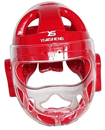 F Fityle Karate Headgear Safety Head Guard Protector Facial Ajustable para Sanda Kickboxing, Rojo, M