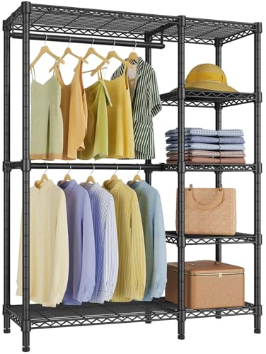 VIPEK V7 Garment Rack for Hanging Clothes Heavy Duty Clothes Rack with Shelves, Portable Closet Racks Metal Clothing Racks 5 Tiers Freestanding Closet Wardrobe System, Max Load 670lbs, Black