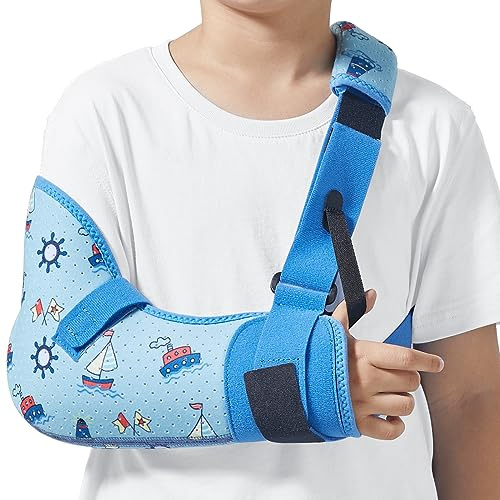 Willcom Kids Arm Shoulder Sling with Waist Strap, Immobilizer Brace Support for Broken Arm, Collarbone, Elbow, Wrist (Comfort Version, Right, XS,22.5-26 inch)