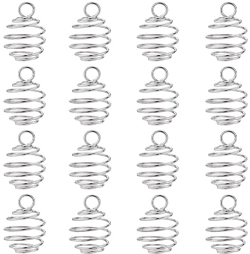 CREATCABIN 100Pcs Spiral Bead Cage Charms Pendants Hollow Spring Ball Charms Silver Round Stainless Steel with Hole for Jewelry Making Findings DIY Craft Supplies Necklaces Earrings Bracelet 11x8mm