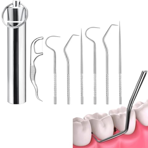 Cure-Dents en Acier Inoxydable, Portable Toothpick, Cure Dent Metal, Cure-Dents en Métal Réutilisables, 7 Pièces Cure Dent, Avec 1 Boîte à Cure Dents Poche, pour Pique Nique en Plein Air