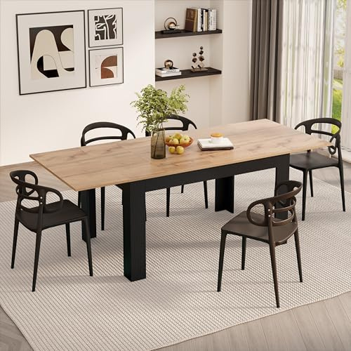 Mobili Fiver, Tavolo allungabile Cucina, Easy, 140(220) x90 cm, Rovere Rustico e Nero Frassino, per 6-8 persone, Tavolo Cucina, Made in Italy