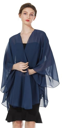 BEAUTELICATE Kimono Cardigan En Mousseline De Soie Femme Boléro Couverture Avec Manche Veste Transparent Grande Taille Pour Soirée Mariage Mariée(Taille unique, Bleu Marine)