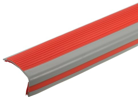 QUARKZMAN Nez de Marche de 5 Pieds, Profilé de Bord de Marche Auto-Adhésif en PVC de 2,5mm pour Protéger les Bords des Marches en Forme de L pour Escalier Intérieur et Extérieur, Rouge/Gris