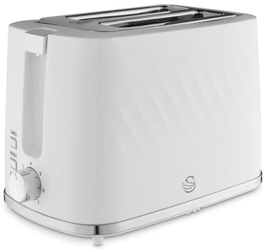 Swan ST14071WHT Windsor 2 Slice Toaster with 7 Browning Levels, Defrost/Reheat/Cancel Functions, Self-Centring Functions and Removable Crumb Tray, 900W, White