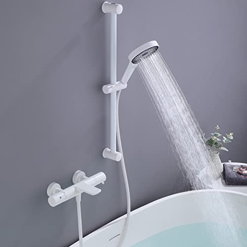 ASBEQUZBE Thermostatic Shower Mixer White Bath Mixer Taps with Shower Wall Mounted Bathroom Taps with Shower Mixer A Without Shower Head Holders (B with Shower Head Holders) Stabilize