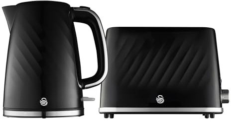 Swan Windsor Kitchen Set, 1.7L Kettle & 2 Slice Toaster, Black, SK14611BLK & ST14071BLK