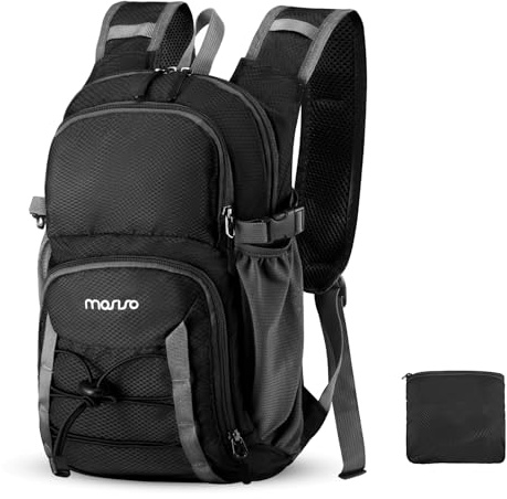 MOSISO 10L Leichte Wanderrucksack Kleine Verpackbare Wandern Tagesrucksack für Herren Damen, Casual Faltbare Tag Pack Umhängetasche mit 2 Fronttasche für Reisen Camping Outdoor, Schwarz