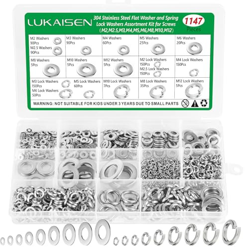 Kit assortito di rondelle piatte e a molla, 1147 pezzi, rondelle di bloccaggio metriche per viti, bulloni, acciaio inossidabile 304, 9 misure: M2, M2, M2,5, M3, M4, M5, M6, M8, M10, M12, per casa