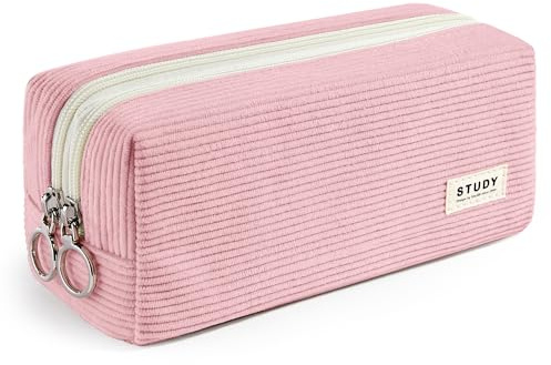 KALIDI manchesterfodral pennväska stor med 2 fack kontorsmaterial förvaring skola kontor organiserare, Rosa, 8.66 inches x 3.74 inches x 8.5 cm, Väskorganiserare