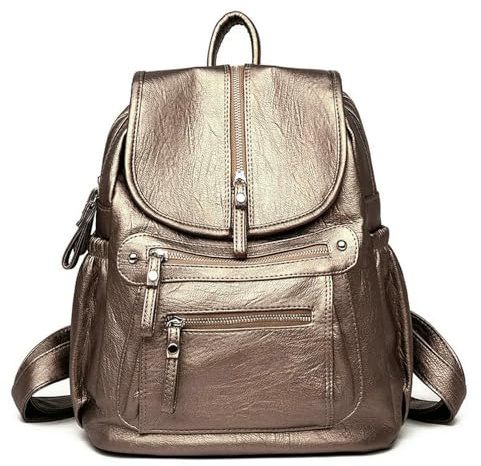 YQQZFWYH Sac a Dos Voyage À en Cuir Anti-vol Femmes Vintage Épaule Dames Grandes Capacités De Sacs D'école-Or