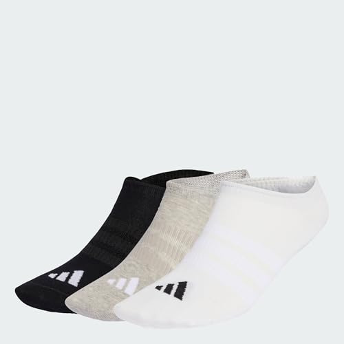 adidas Unisex Thin&Light Sportswear No Show Socks 3 Pair Pack, medium grey heather/white/black, 8.5-10