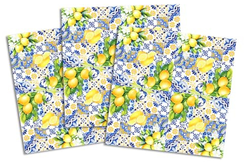 Auriselle 40 Servilletas de Papel Acuarela con Motivos de Limones Azules y Amarillos Servilletas únicas Decoración de Mesa Perfecta para Bodas, Cumpleaños, Fiestas y Aniversarios (33 x 33 cm)