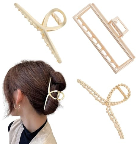 3 pinze per capelli grandi in metallo, per capelli lunghi, spessi e pesanti, antiscivolo, dalla presa forte, alla moda, per creare acconciature, per donne e ragazze
