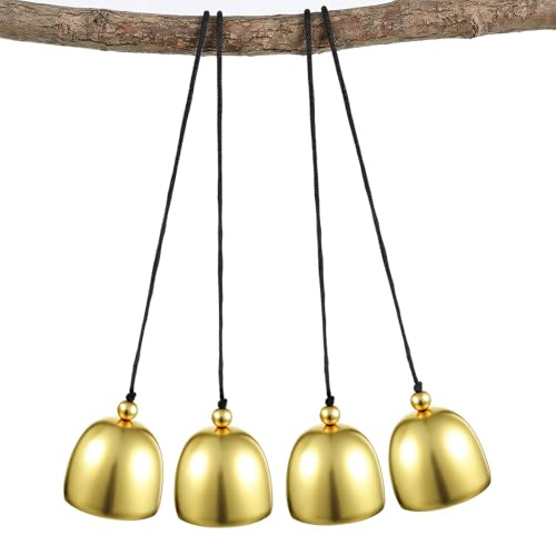 4PCS Hanging Gold Bells for Door Knob, Small Brass Vintage Doorbell Shopkeepers Wind Chime Decoration for Doors Store Refrigerator Porch Garden Entrance Restaurant Office Housewarming Gift
