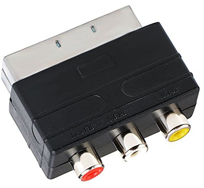 MOVOJA Scart Adapter - 2x Audio Cinch + 1x Video Cinch | RCA S-Video Chinch-Adapter | Scart-Kabel Verteiler Y-Verteiler Umschalter AV Klinken-stecker