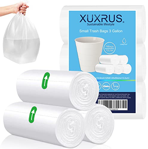 XUXRUS Small Bin Bags 10L for Bathroom, Clear Pedal Bin Liners, 78 Count | Leak-Proof, Tear-Resistant, Strong Rubbish Bags for Home Use