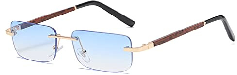 Long Keeper Gafas de Sol Rectangulares Mujer Hombre Gafas Sin Montura Metal UV400