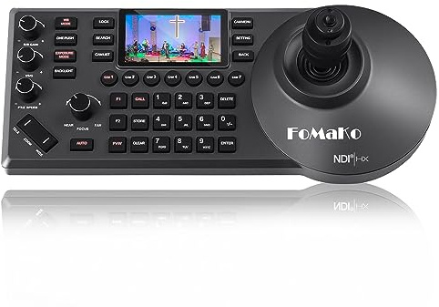 FoMaKo NDI PTZ Camera Controller PoE 3 Preview LCD, 4D Precision Joystick, NDI Technology, Ergonomic Wrist Rest Design, for Church Live Streaming & Education, KC608 Pro Black