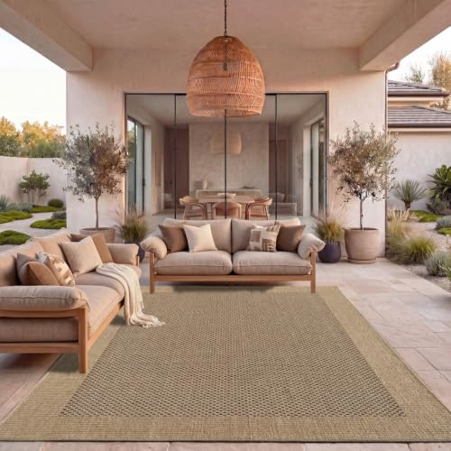 TT Home Matta För Utomhus Balkong Kök Slät Sisal Optik Bård, Storlek:120x170 cm
