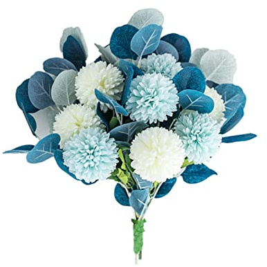 HAOSHICS Flores artificiales, ramo de hortensias falsas, ramo de hortensias sintéticas, flores de seda con hojas para bodas, fiestas, hogar, oficina, jarrón decorativo (azul)