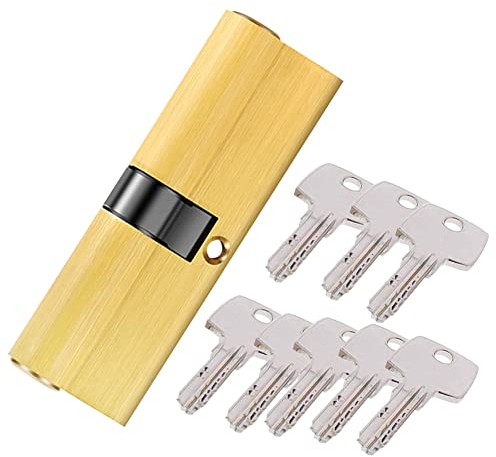 TNMV, Cilindro per porta con pomello serratura con chiave,con chiave, Oro, elemento sostitutivo resistente al trapano, disponibile in ottone e nichel 40/40 (80mm)