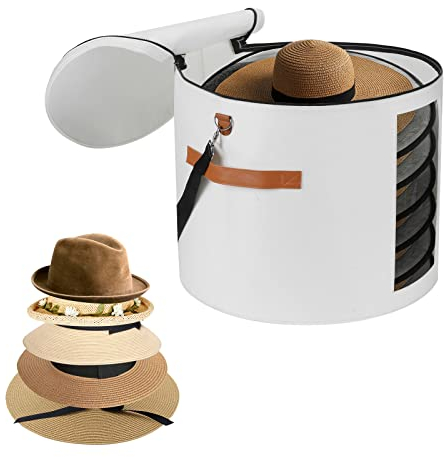 Ohiyoo Grande boîte à chapeaux ronde avec couvercle de 48 cm - Pour homme et femme - Grande boîte à chapeaux ronde - Pliable - Boîte de rangement avec couvercle (blanc)