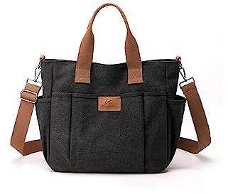 CORIOS Canvas Schultertasche Damen Handtasche Große Kapazität Umhängetasche Casual Henkeltaschen Multifunktionale Tote Beutel Tragetasche für Shopper Arbeit Reise Schwarz