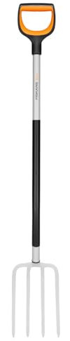 Fiskars Spatengabel für harte, steinige Böden, Mit 4 Zinken, Länge: 120 cm, Qualitätsstahl-Zinken/Glasfaserverstärkter Kunststoff-Stiel, Schwarz/Orange, Xact, 1070716