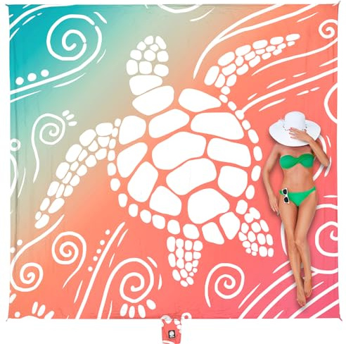 WEKAPO Beach Blanket Waterproof Sandproof Oversized Extra Large Sand Free Beach Mat with Stakes, Storage Bag - Essentials for Outdoor Beach, Picnic (Sea Turtle, 11 X 9 FT (1~10 Person))