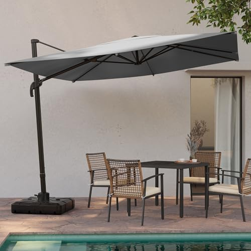 LAUSAINT HOME Patio Umbrella Outdoor, 9 Feet Cantilever Umbrella Aluminum Offset Umbrella with 360-degree Rotation for Backyard, Pool, Lawn, Deck (Square, Grey)