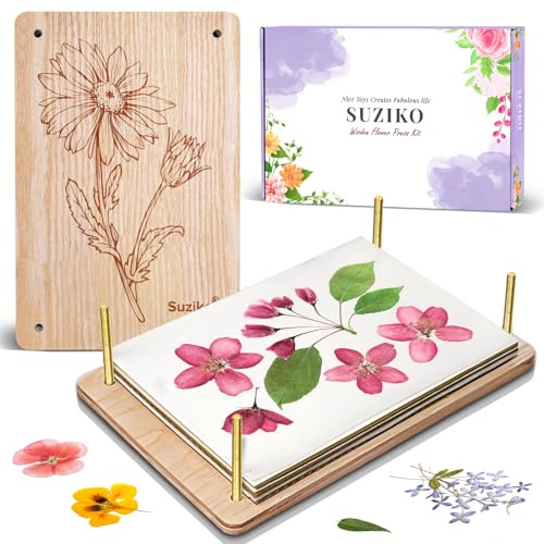 Suziko Großes Blumenpresse-Set für Erwachsene und Kinder, Blumenpflanzen-Erhaltungs-Set, Maße: 27,4 x 17,5 cm, Kunst und Handwerk für Erwachsene, Blattpresse, Blumenpresse, tolles Geschenk für