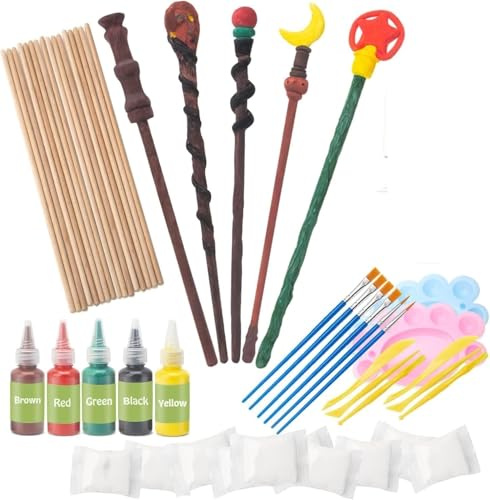 Magic Wand Making Set, DIY Arts Craft Painting Kit for Students, Birthday Party, Gift, Wizard Wand Making, Cosplay, Masquerade, Halloween Decoration, 51 Pieces
