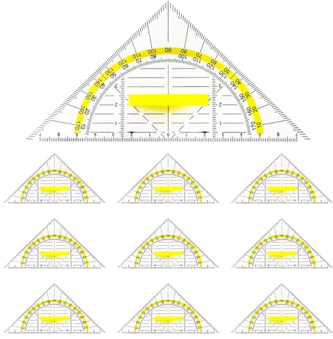 10 Stück Geodreieck Dreieck Set - 14 cm Geometriedreieck mit Griff, Geodreieck Flexibel, Dreikantmaßstab kombiniert Längen und Winkelmessung, Maßstab Lineal für Büro Designer Studenten Malerei