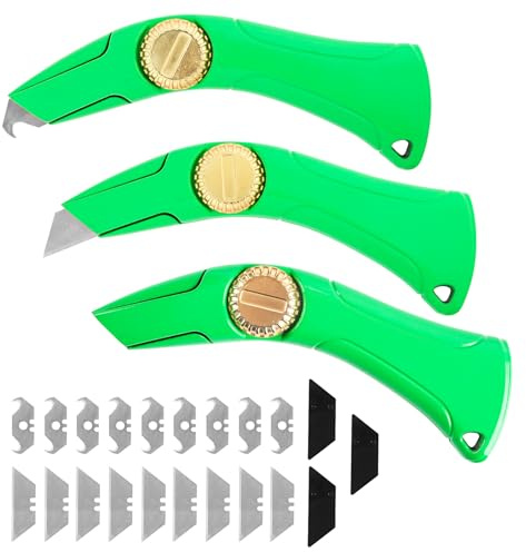 3 Pcs Roofing Knife with Hook Blade Carpet Knife Utility for Drywall, Vinyl, Carpet Cutting, Replacement Blades, Navajas para Roofing