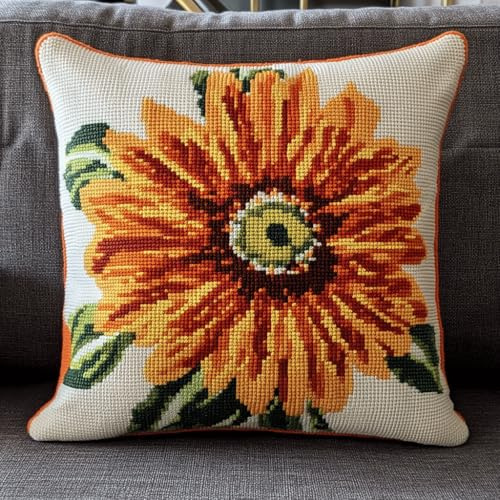 Taxpy Kit de cojín de con gancho de pestillo, flores de naranja juego de bordado de alfombra, patrón de lona de ganchillo, manualidades, adultos y principiantes, 43x43cm