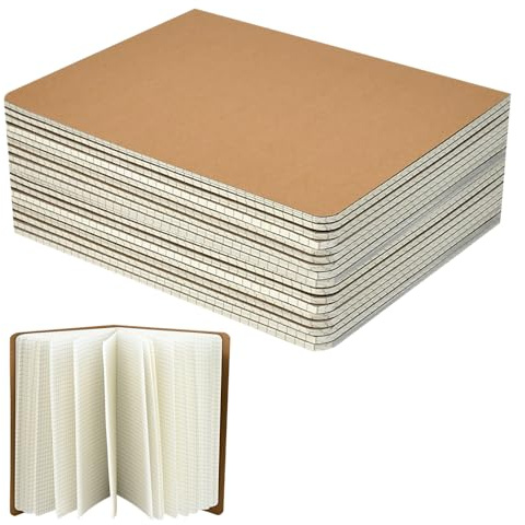 VGECEE Notizbuch A5 Kraftpapier Kariert Notizblock 24 Stück Notizheft Kraftpapier Notebook Schulhefte A5 Kariert Schreibblock 68 Seiten (34 Blatt) Notizbücher Heft Skizzenblock für Büro und Schule