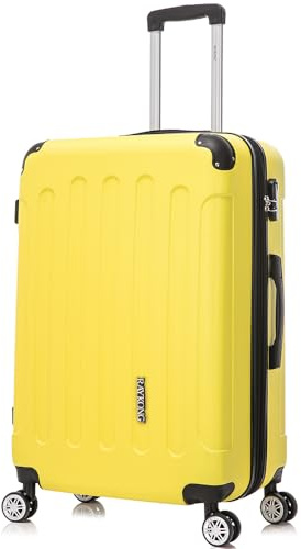 RAYKONG Maleta Grande Expandible ABS 76x49x29cm -32.50cm Extendido |121L| 28 Pulgadas |23kg - 25kg semirígidas candado combinación - Amarillo