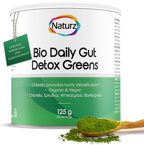 Naturz Bio Greens, Pulver 125 g | Grüner Bio-Mix aus Spirulina, Chlorella, Gerstengras & Weizengras - 100 % vegan, laborgeprüft, ohne Zusätze