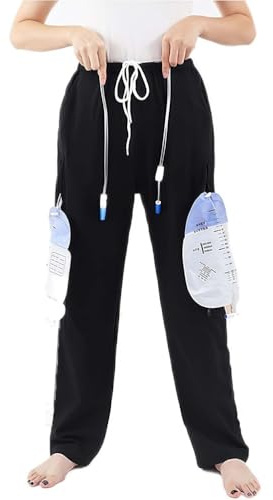 BESTXH Pantalon Porte-Sac à Urine pour Homme/Femme, Pantalon Porte-Sac à Urine avec 2 Poches LatéRales ZippéEs, Peut Contenir 2 Poches à CathéTer De 2000 ML,Noir,S