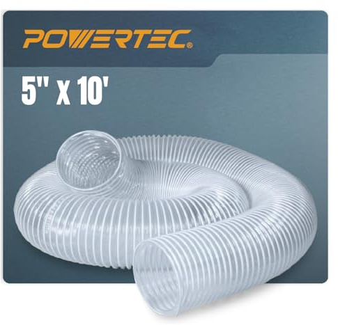 POWERTEC 12,7 cm x 3 m Staubsammelschlauch, 12,7 cm, flexibler PVC-Schlauch für Holzbearbeitung und Garage, Holzladen-Staubsammelsystem, Hobel, Zyklon-Staubabscheider, Frettchen und kleine Haustiere