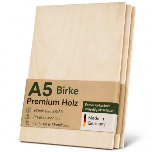 AUPROTEC 3x A5 Sperrholz-Platten Birke 10mm Multiplexplatten (148 mm x 210 mm) Bastel- und Laubsäge-Holzplatten Birke Massiv Multiplex Holz Industriequalität