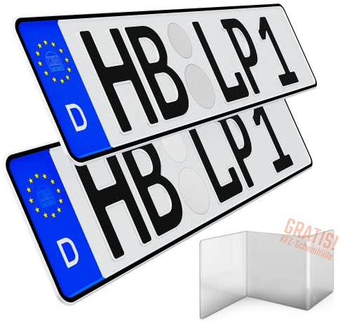 2 Stück KFZ Kennzeichen 42cm x 11cm Nummernschild 420 x 110mm Wunschkennzeichen DIN Zertifiziert Autokennzeichen auch für Fahrradträger Anhänger LKW Wunschprägung amtliches Autoschild