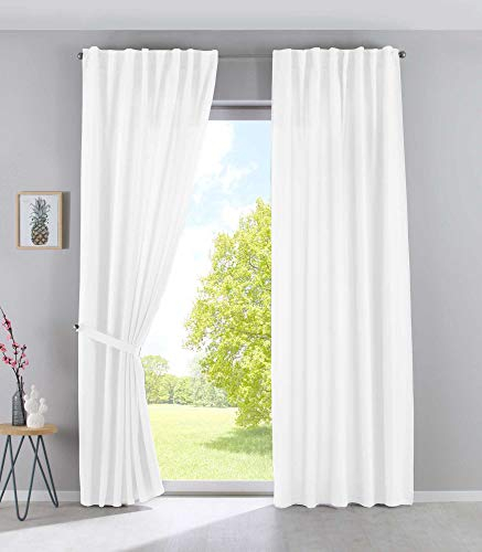 2er Set Vorhänge Blickdicht Verdeckte Schlaufen Cationic »JENA« HxB 145x140 cm Weiß Leinen Optik Gardinen Meliert Gardinenband mit Raffhalter, 2019037-2S