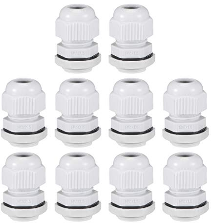 sourcing map 10 Uds Cable Abrazadera Cable M18x1.5, 5mm-10mm Blanco Nylon
